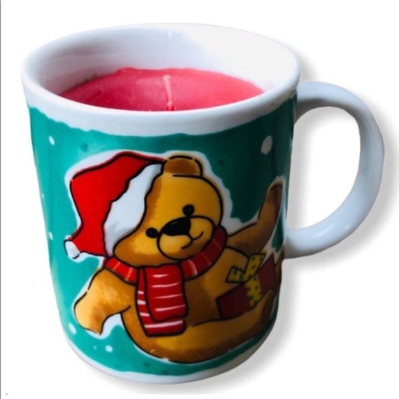 Vintage 90s Christmas holiday mug candle bear Santa - Picture 1 of 10